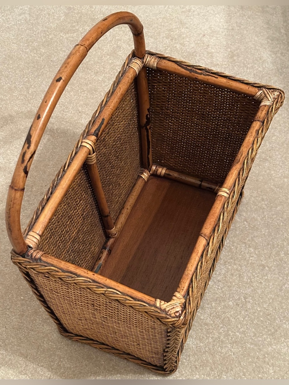 Woven Rattan Rectangular Handled Basket - Tan